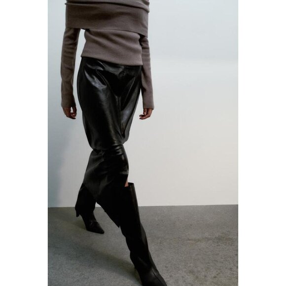 ZARA FAUX LEATHER MIDI SKIRT - Picture 5 of 10